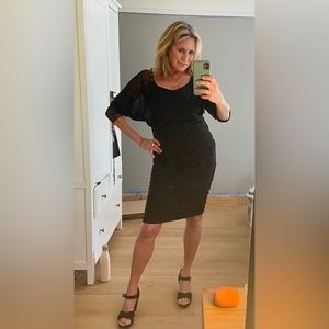 Mesh Sleeve Ruched Little Black Dress